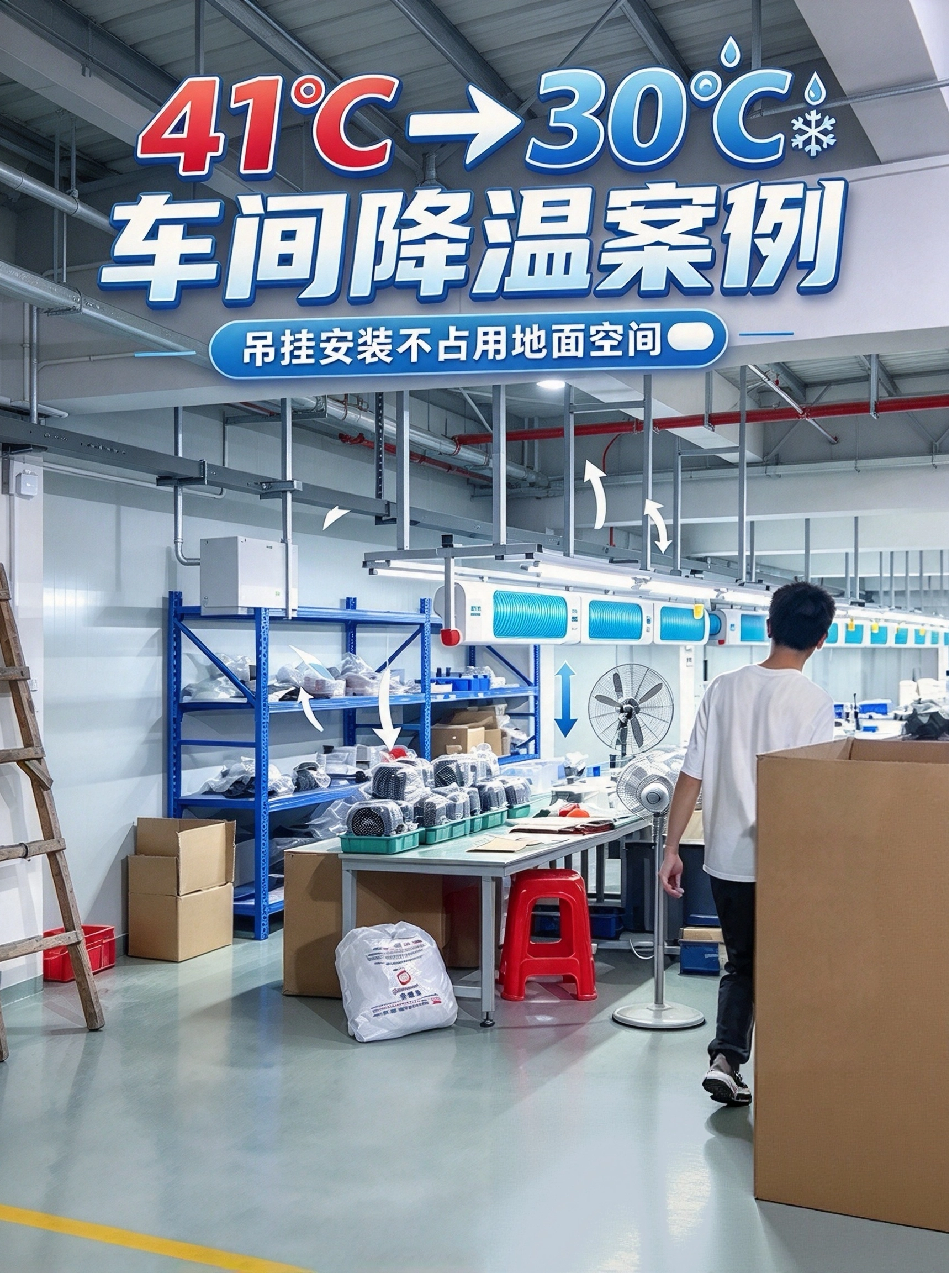 400㎡塑胶五金车间降温方案｜车间从 41℃降至 30℃