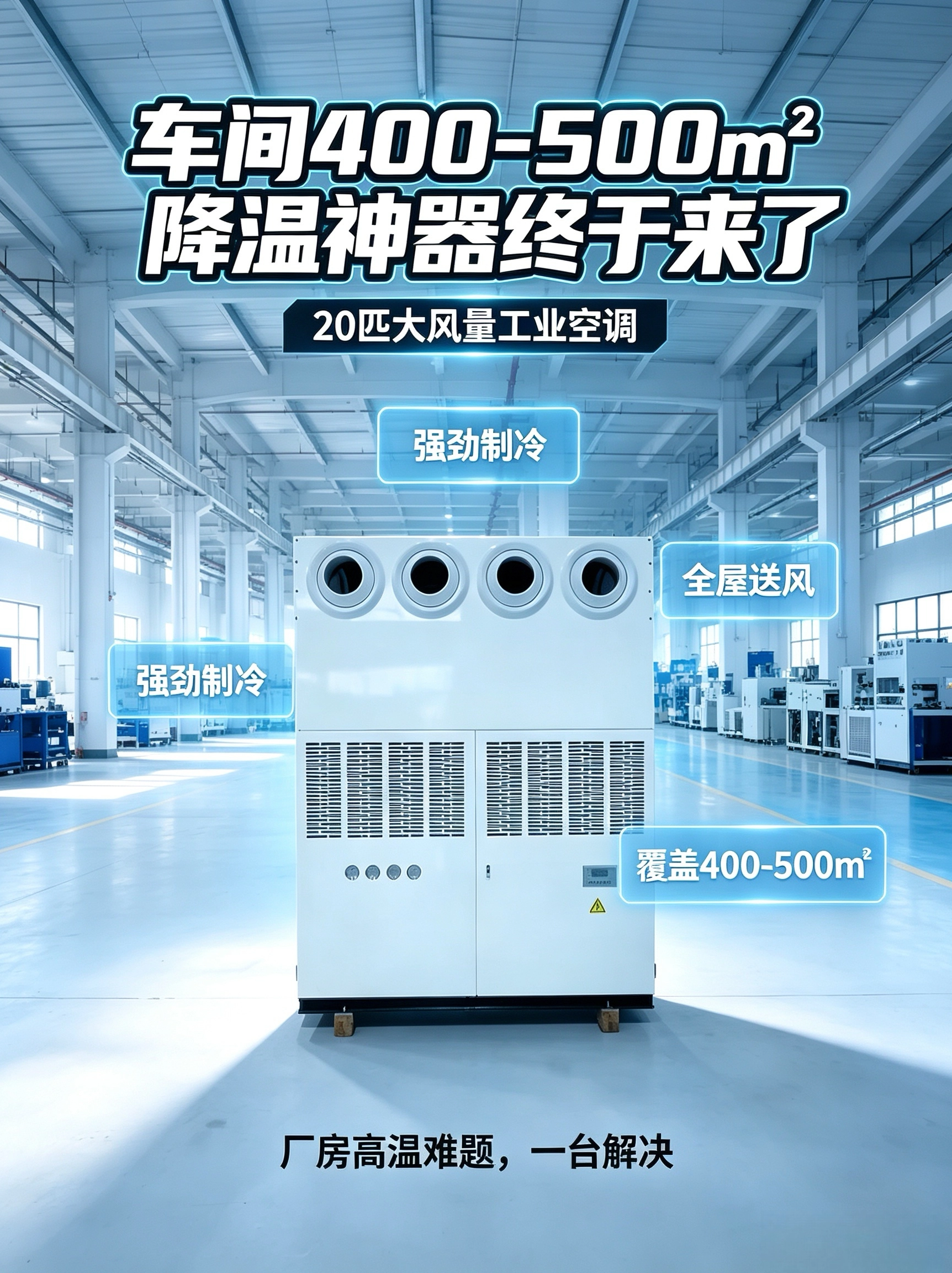 20匹工业省电空调｜双松下压缩机，400-500㎡大空间降温硬通货